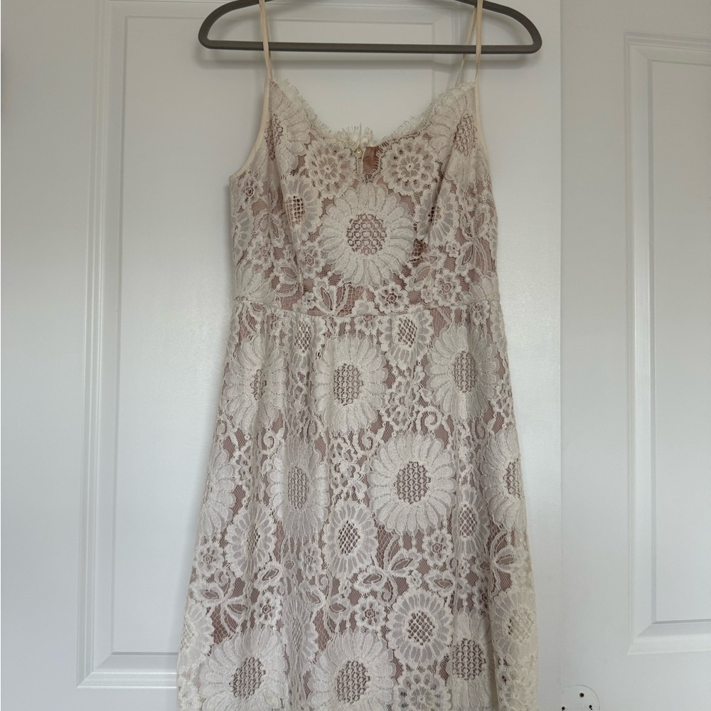 Elegant Lace Floral Dress - Cream
